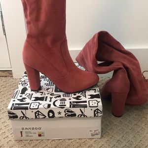 Over the knee pink suede boots